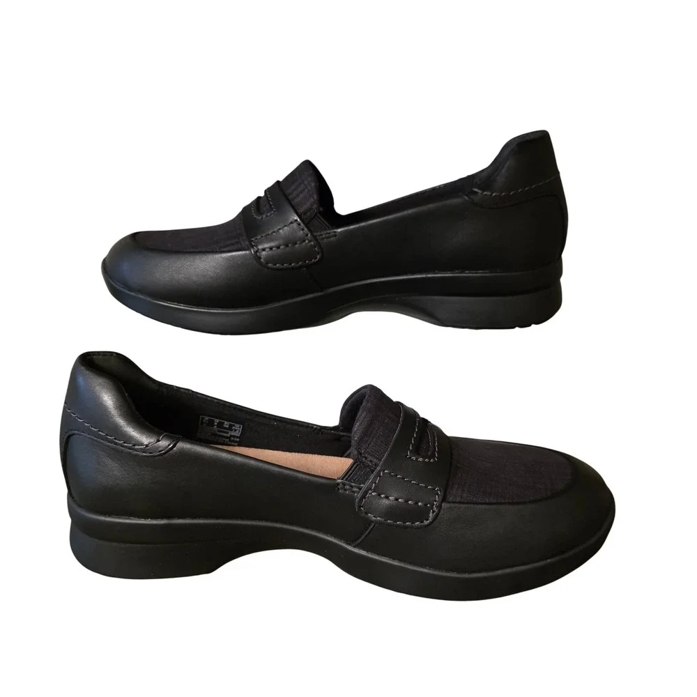 Clarks Ellowyn Penny Black Leather Plaid Wedge Loafers Womens 8 M 26180090